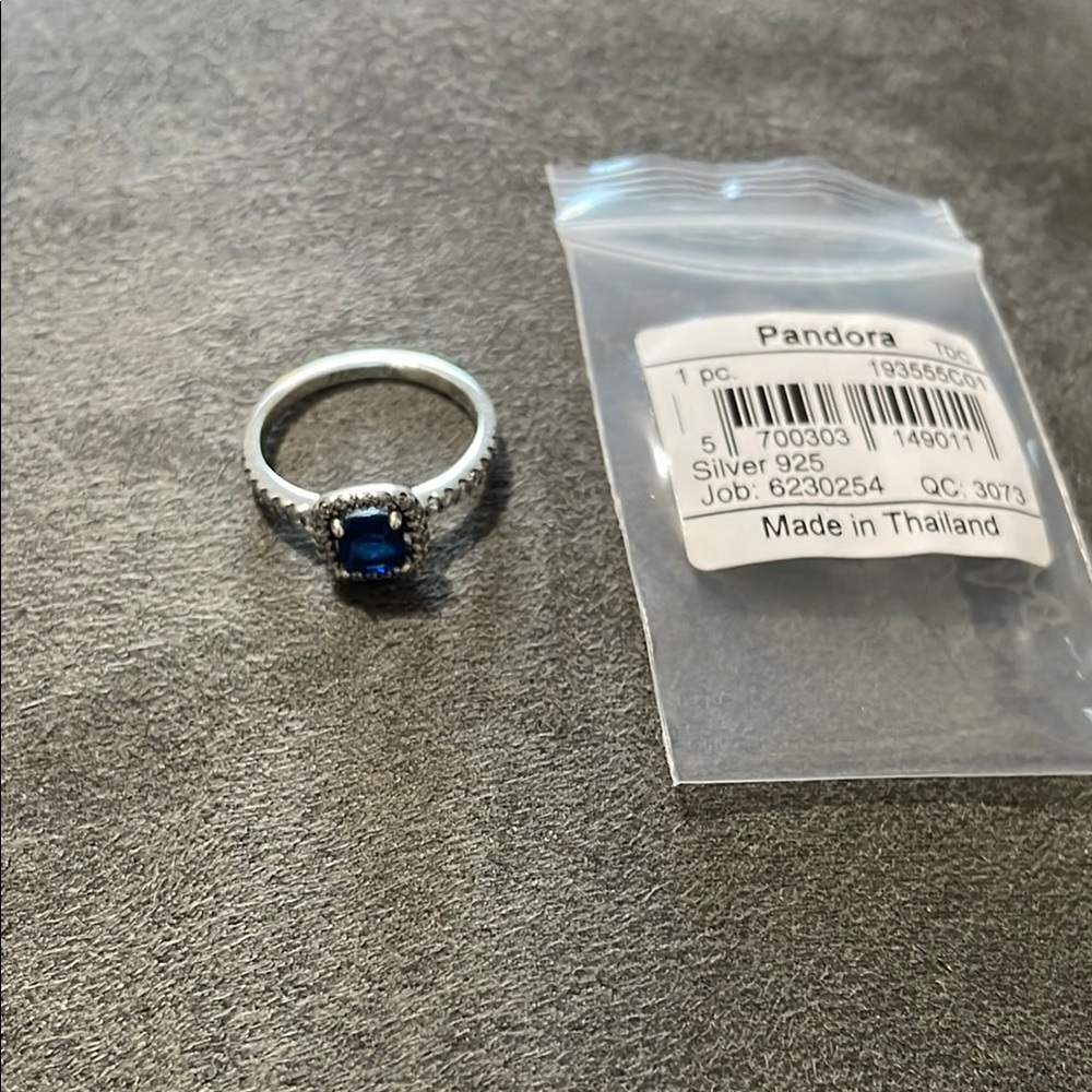 Pandora Silver Ring with Deep Blue Gem